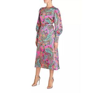 Andrew Gn Paisley Silk Belted Midi-Dress